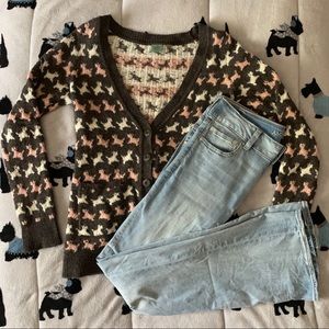 Anthro Puppy Dog Button V-Neck Cardigan Sweater